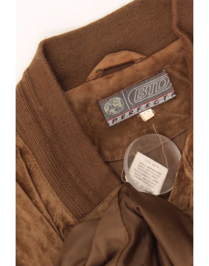 Vintage Mens Velour Bomber Jacket IT 52 XL Brown Silk