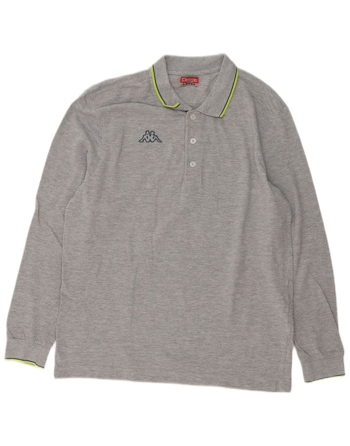 Kappa Mens Long Sleeve Regular Fit Polo Shirt Large Grey Cotton