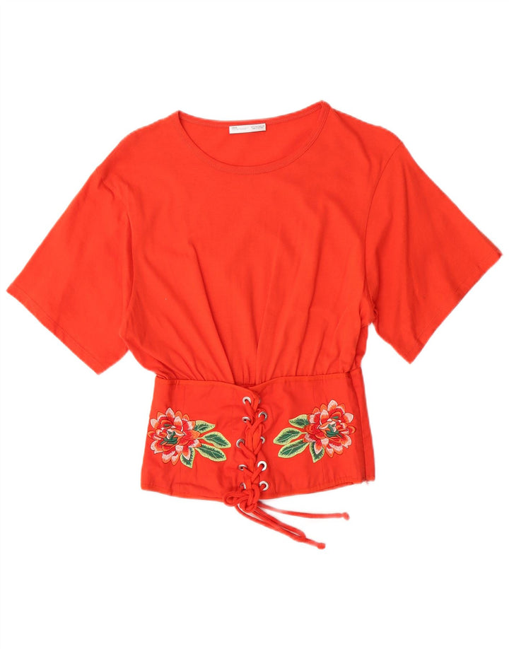 ZARA Womens Crop Blouse Top UK 8 Small Orange Floral