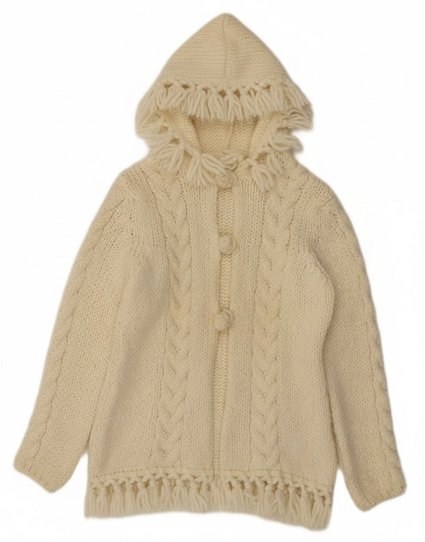 Vintage Womens Hooded Cardigan Sweater UK 10 Small Off White Wool