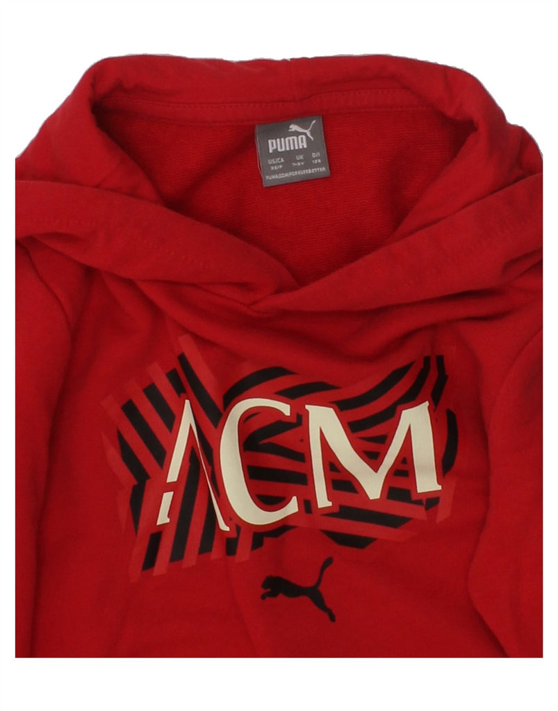 PUMA Boys AC Milan Graphic Hoodie Jumper 7-8 Years Red | Vintage Puma | Thrift | Second-Hand Puma | Used Clothing | Messina Hembry 