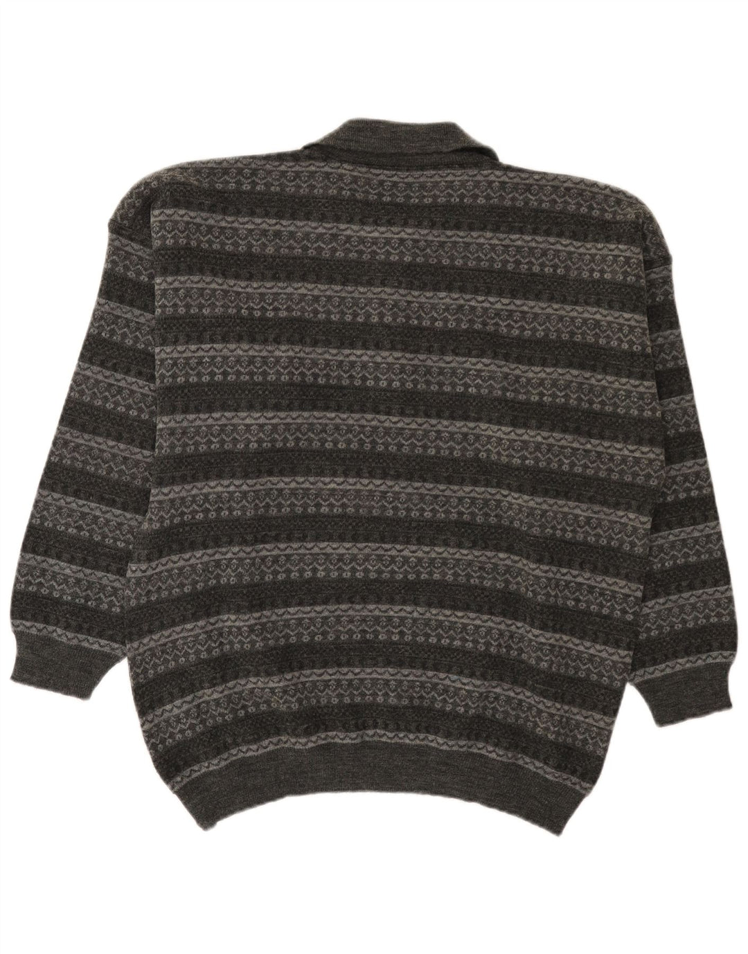 Vintage Mens Polo Neck Jumper Sweater Large Grey Striped