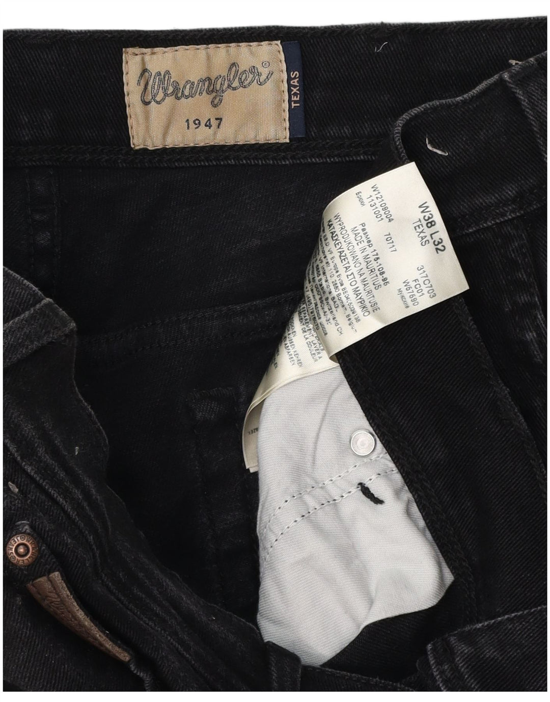WRANGLER Mens Texas Straight Jeans W38 L32 Black Cotton