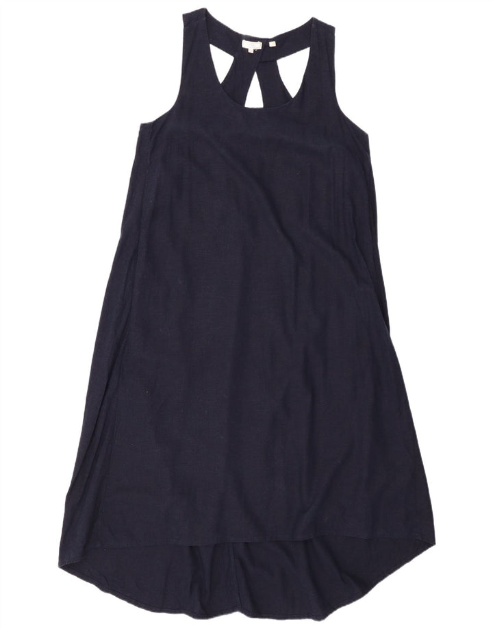 FAT FACE Womens Sleeveless A-Line Dress UK 12 Medium Navy Blue Linen