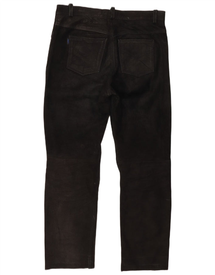 Vintage Mens Straight Leather Trousers W37 L30 Black