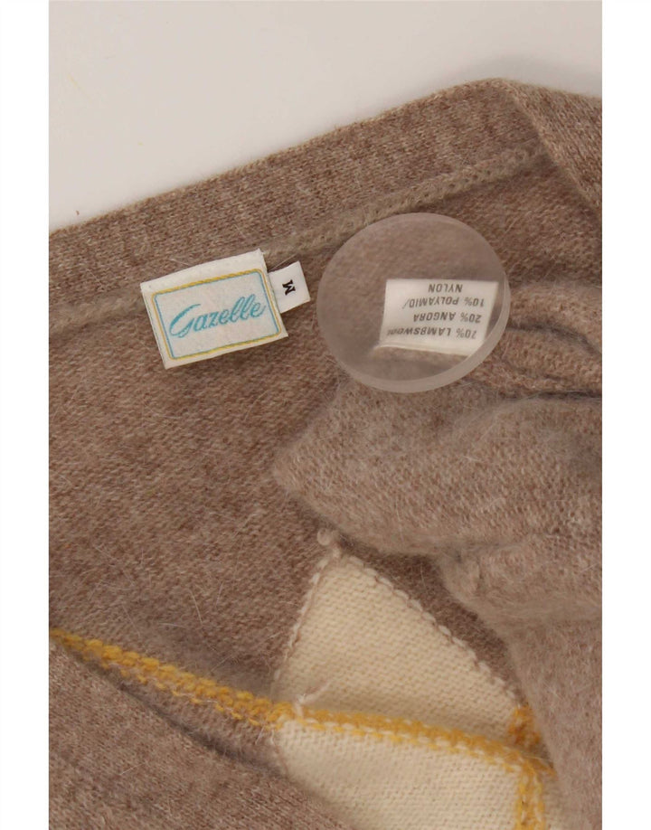 Gazelle Womens Cardigan Sweater UK 14 Medium Beige Argyle/Diamond Lambswool