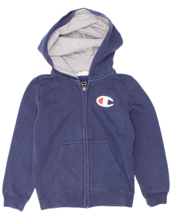Champion Boys Graphic Zip Hoodie Sweater 3-4 Years 2XS Navy Blue Cotton