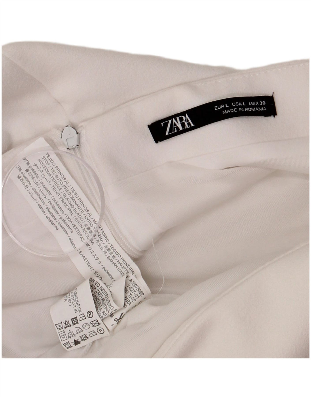 Zara Womens Mini Skirt Large W30 White Polyester