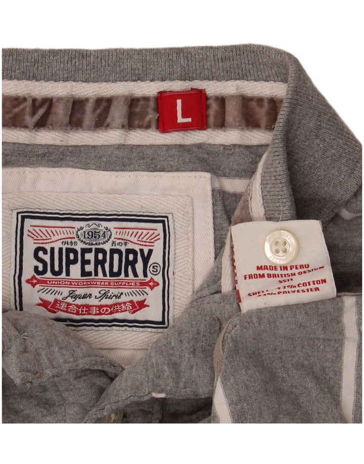 Superdry Mens Graphic Rugby Polo Shirt Large Grey Striped Polyester
