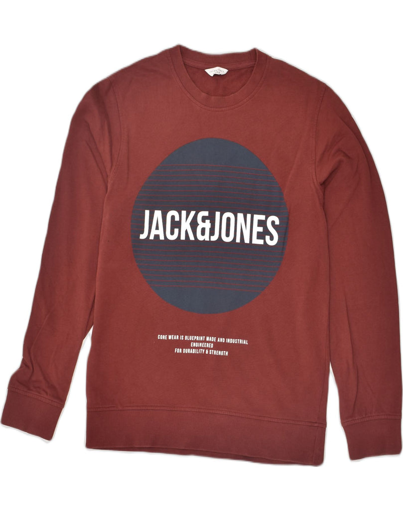 JACK & JONES Mens Core Graphic Sweatshirt Jumper XS Burgundy Cotton | Vintage Jack & Jones | Thrift | Second-Hand Jack & Jones | Used Clothing | Messina Hembry 