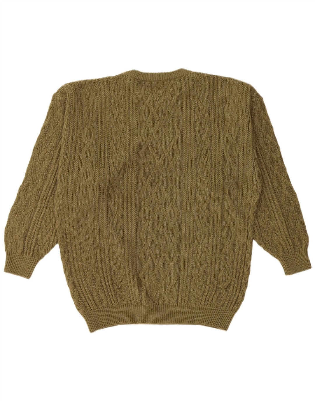 Vintage Mens Crew Neck Jumper Sweater Large Khaki Acrylic