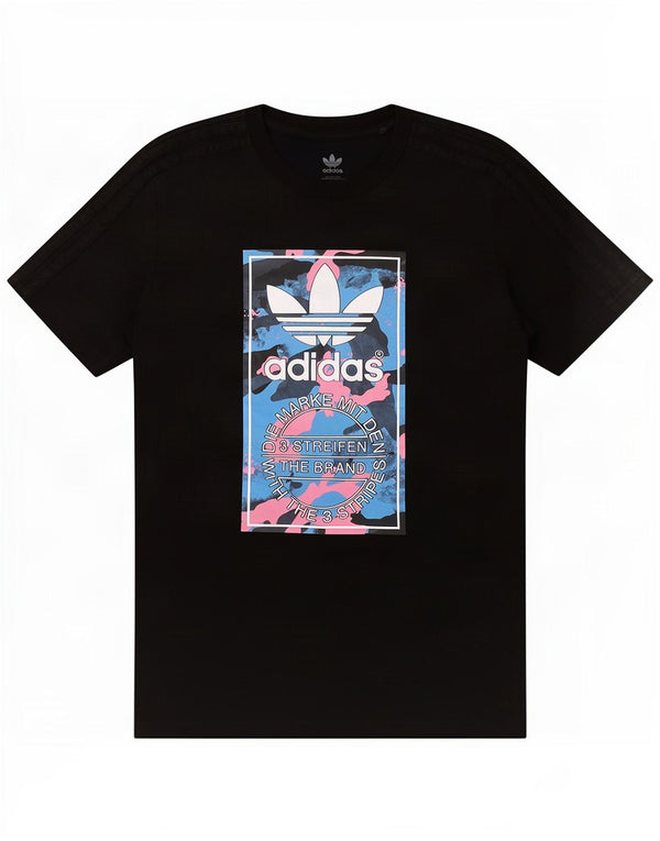 Adidas Boys Three Stripes Graphic T-Shirt Top 13-14 Years Black Cotton