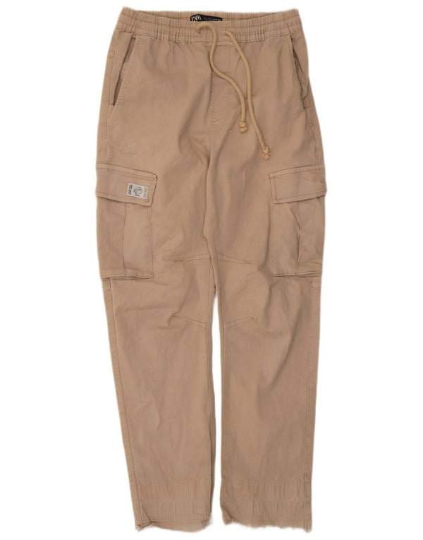 Zara Womens Tapered Cargo Trousers Small W30 L27 Beige Cotton