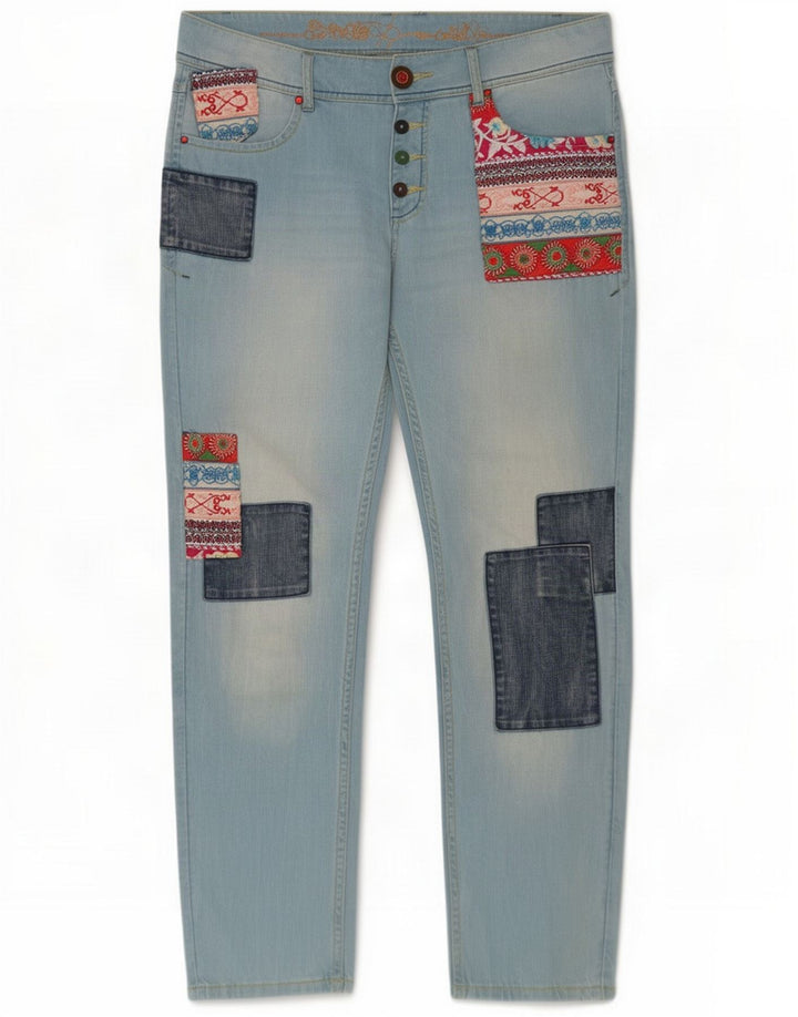 Desigual Womens Slim Jeans W30 L28 Blue Patchwork Cotton