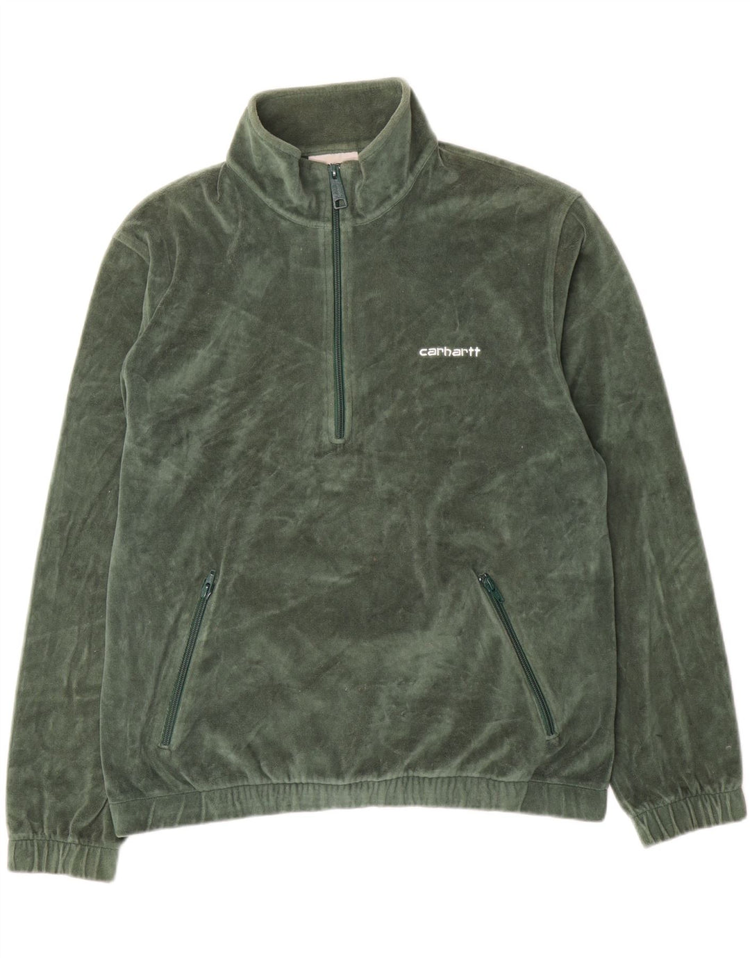 Carhartt Mens Zip Neck Sweatshirt Jumper Small Green Cotton