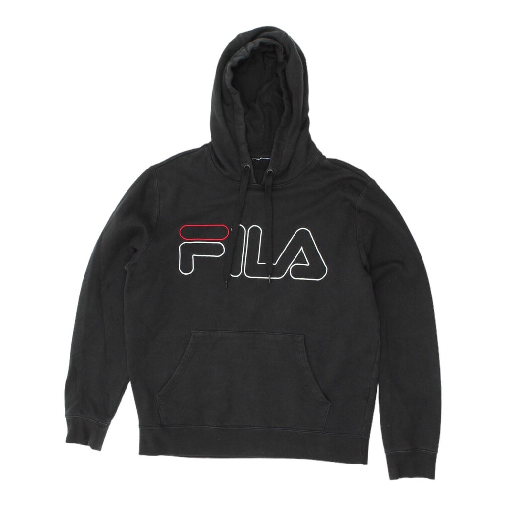 Fila Big Embroidered Logo Mens Black Pullover Hoodie | Casual Sportswear VTG | Vintage Messina Hembry | Thrift | Second-Hand Messina Hembry | Used Clothing | Messina Hembry 