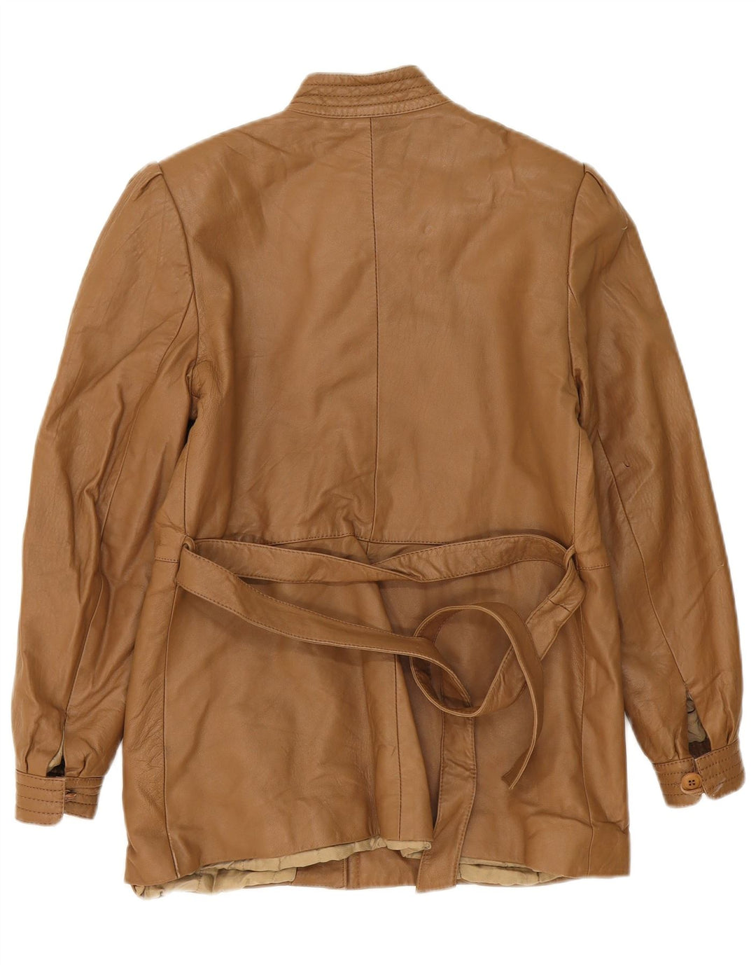 VINTAGE Womens Leather Jacket IT 42 Medium Beige Leather
