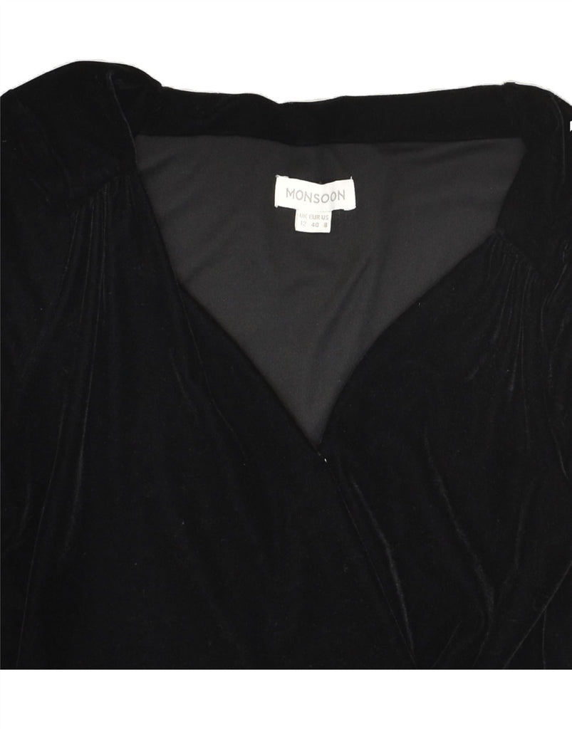 MONSOON Womens Velvet 3/4 Sleeve Sheath Dress UK 12 Medium  Black | Vintage Monsoon | Thrift | Second-Hand Monsoon | Used Clothing | Messina Hembry 