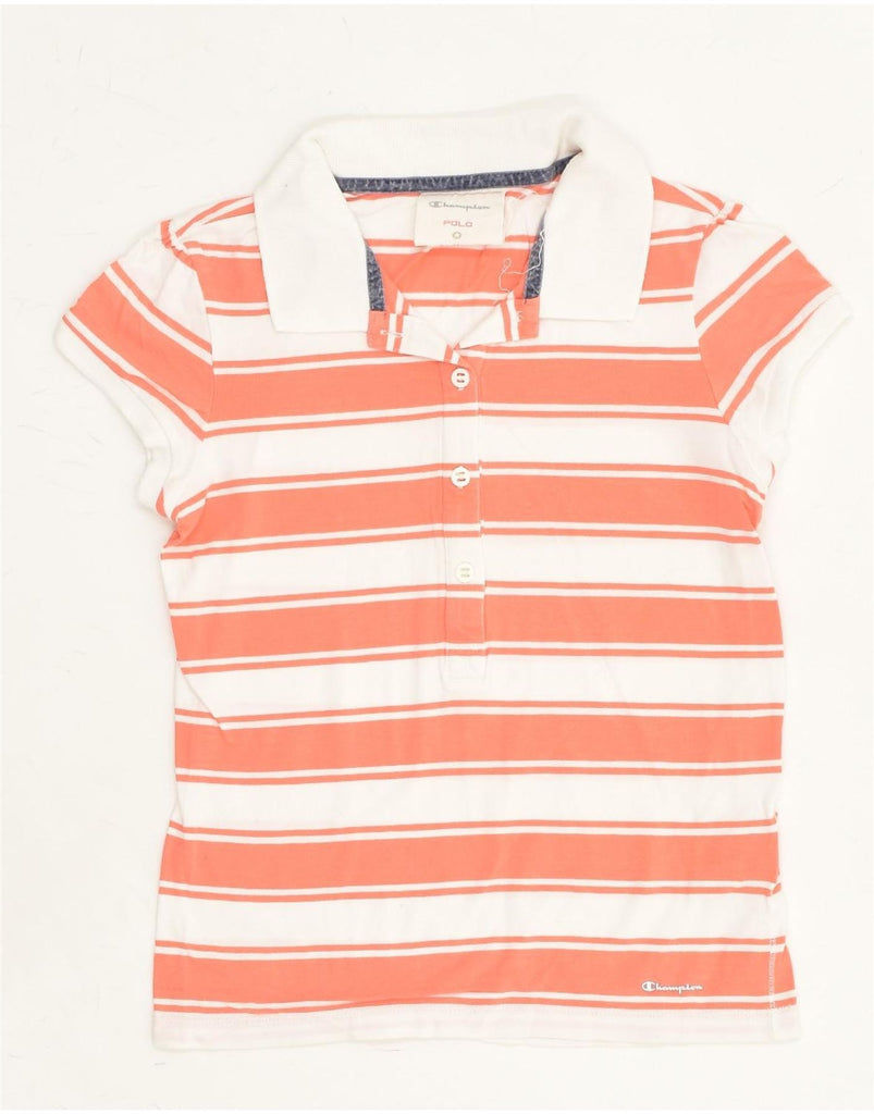 CHAMPION Girls Heritage Fit Polo Shirt 7-8 Years Small Pink Striped Cotton | Vintage Champion | Thrift | Second-Hand Champion | Used Clothing | Messina Hembry 