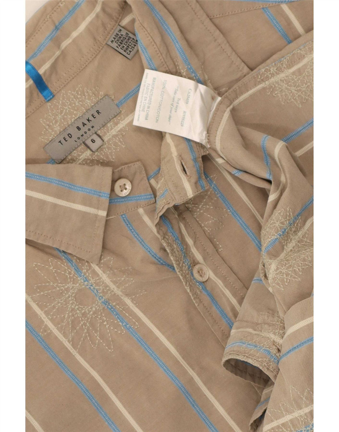 Ted Baker Mens Shirt Size 6 2XL Beige Striped Cotton