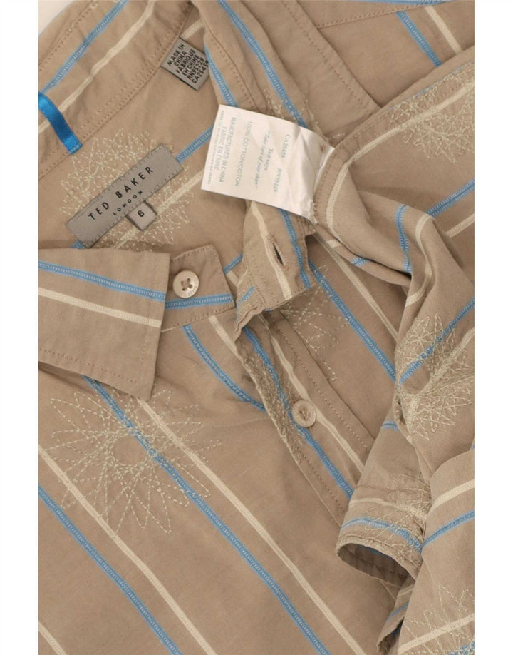 Ted Baker Mens Shirt Size 6 2XL Beige Striped Cotton