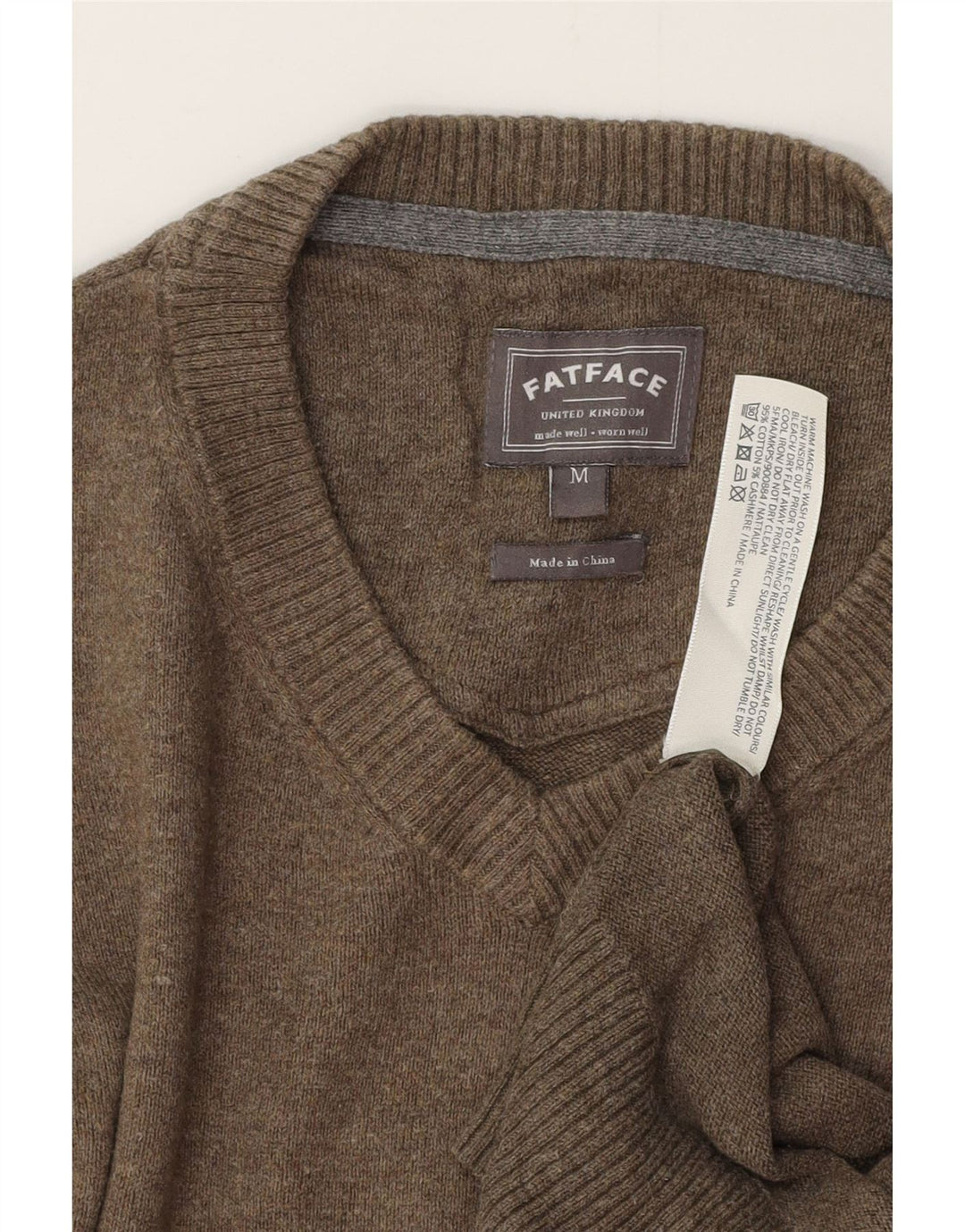 FAT FACE Mens V-Neck Jumper Sweater Medium Grey Cotton