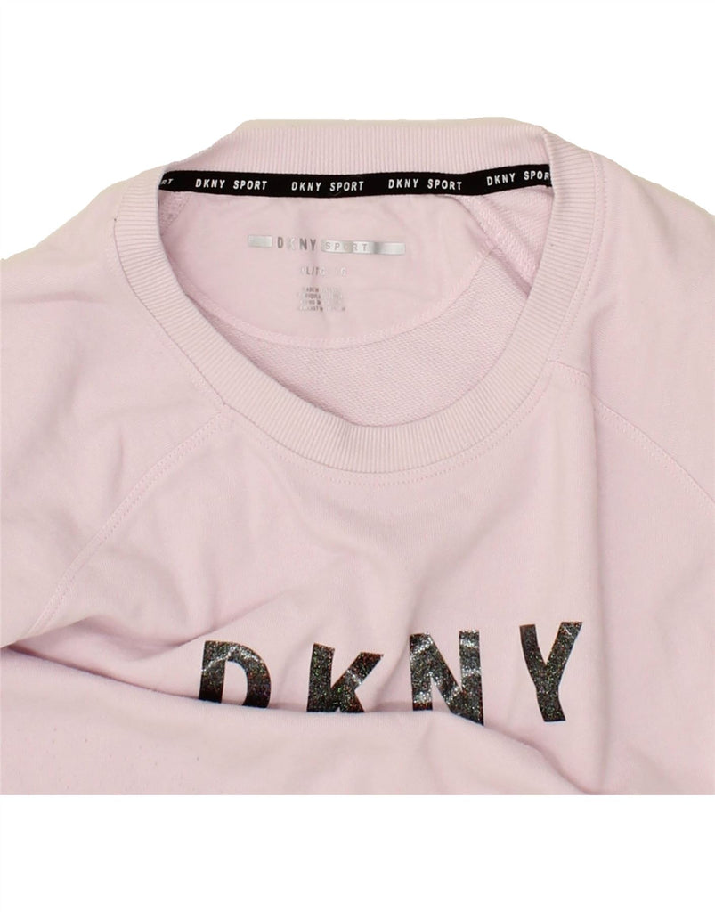 DKNY Womens Graphic Crop Sweatshirt Jumper UK 18 XL Pink Cotton | Vintage Dkny | Thrift | Second-Hand Dkny | Used Clothing | Messina Hembry 
