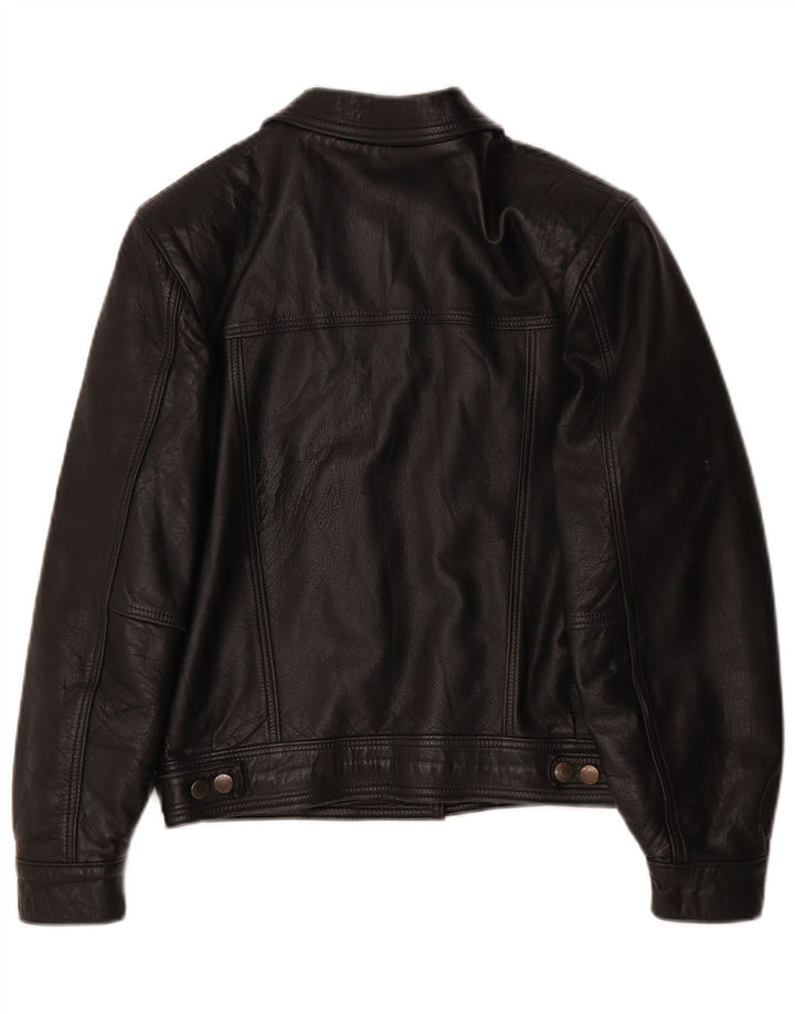 Vintage Womens Oversized Leather Jacket UK 10 Small Black