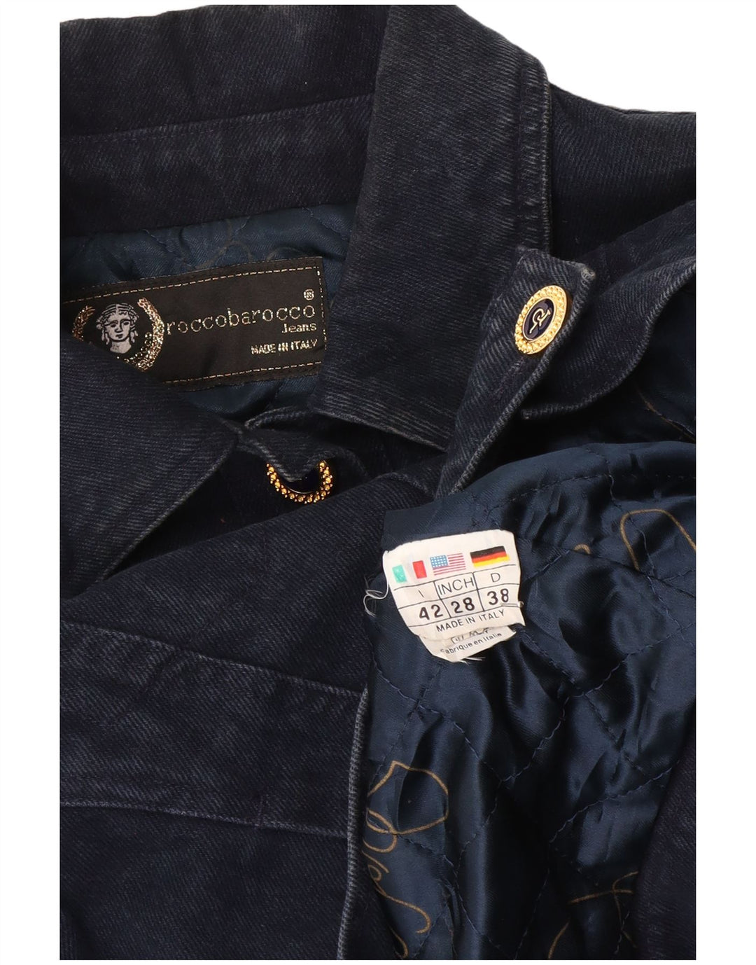 Roccobarocco Womens Denim Jacket IT 42 Medium Navy Blue Cotton