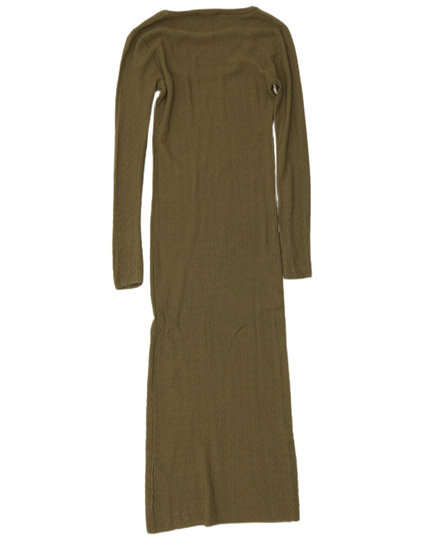 Zara Womens Long Sleeve Maxi Dress UK 8 Small Green Viscose