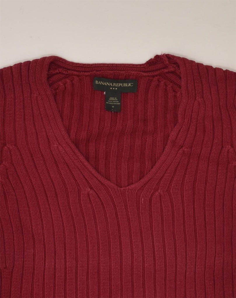 BANANA REPUBLIC Womens V-Neck Jumper Sweater UK 14 Medium Red Cotton | Vintage Banana Republic | Thrift | Second-Hand Banana Republic | Used Clothing | Messina Hembry 