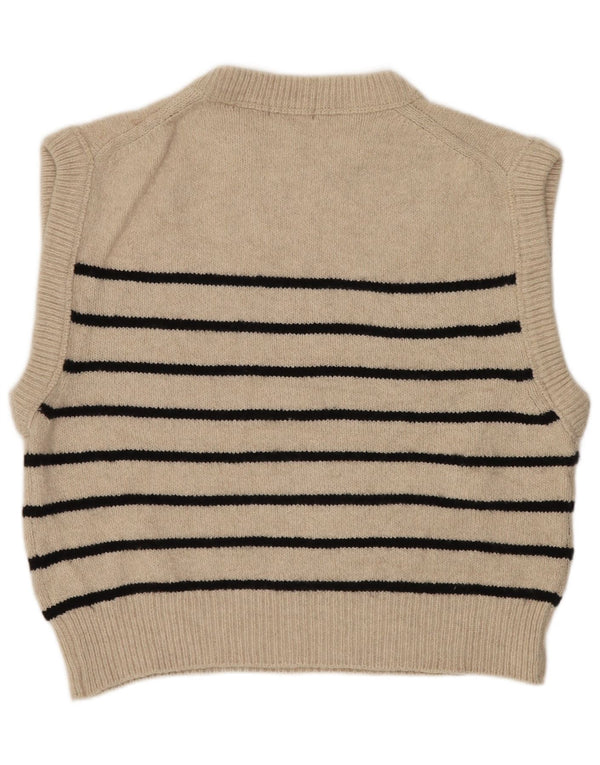 Massimo Dutti Womens Crop Oversized Vest Tank Top UK 10 Small Beige Striped