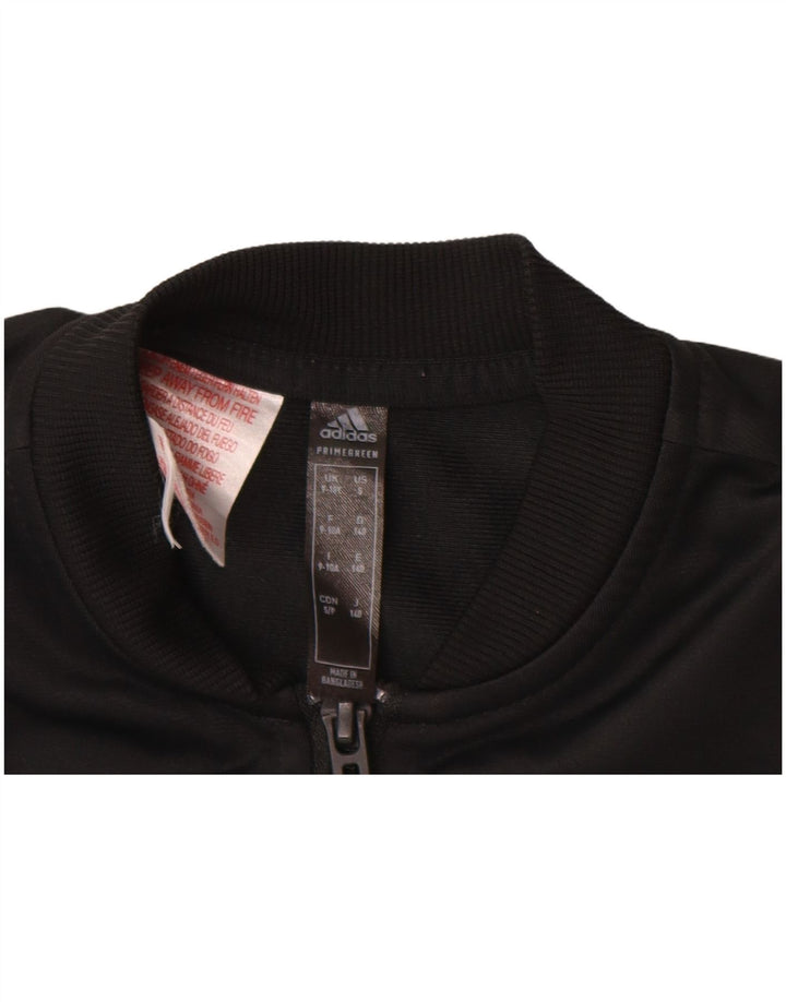 ADIDAS Girls Primegreen Tracksuit Top Jacket 9-10 Years Black Polyester