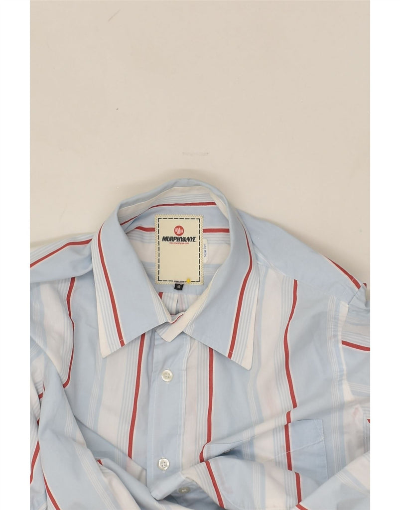 MURPHY & NYE Mens Slim Fit Shirt Medium Blue Striped Cotton | Vintage Murphy & Nye | Thrift | Second-Hand Murphy & Nye | Used Clothing | Messina Hembry 