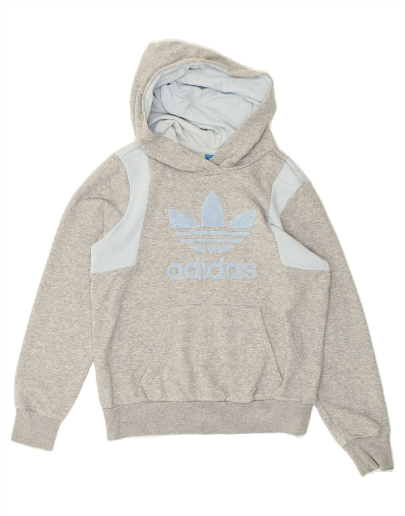 ADIDAS Womens Graphic Hoodie Jumper UK 10 Small Grey Colourblock Cotton | Vintage Adidas | Thrift | Second-Hand Adidas | Used Clothing | Messina Hembry 