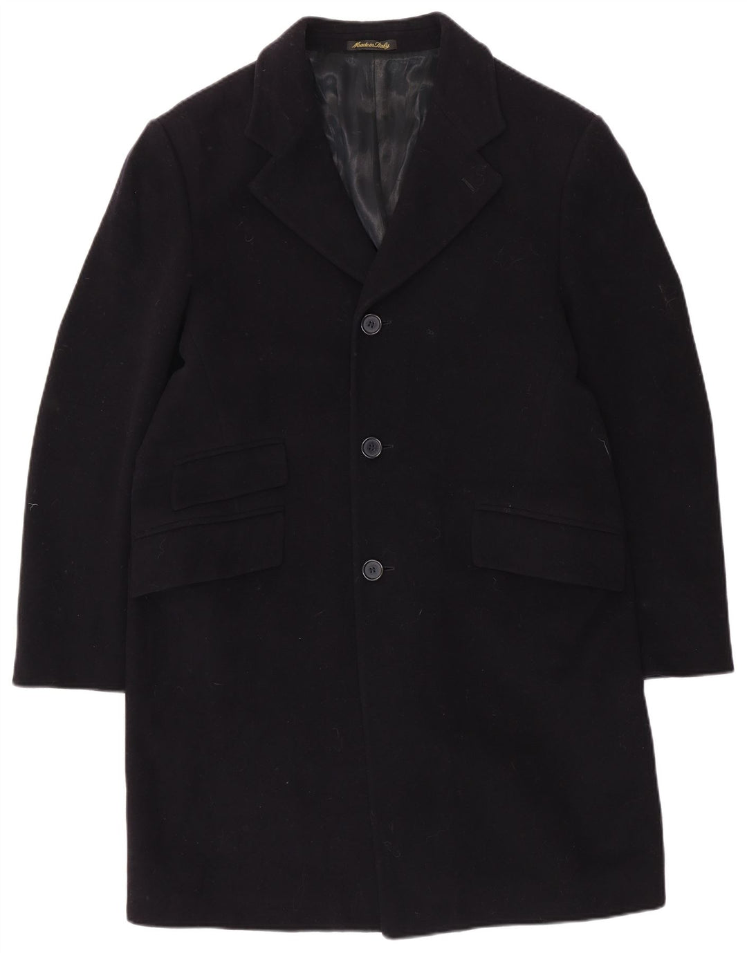 VINTAGE Mens Overcoat UK 40 Large Navy Blue Wool