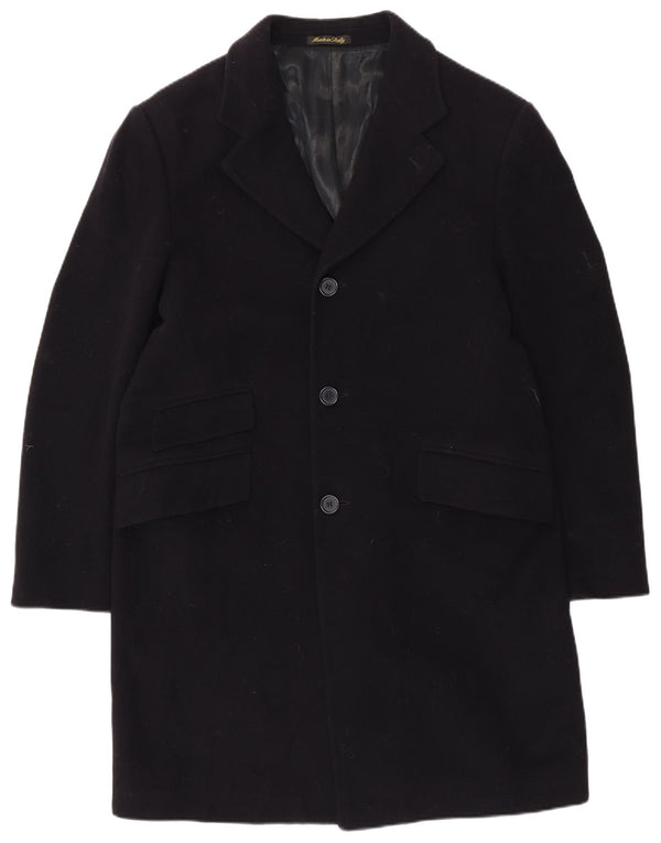 VINTAGE Mens Overcoat UK 40 Large Navy Blue Wool