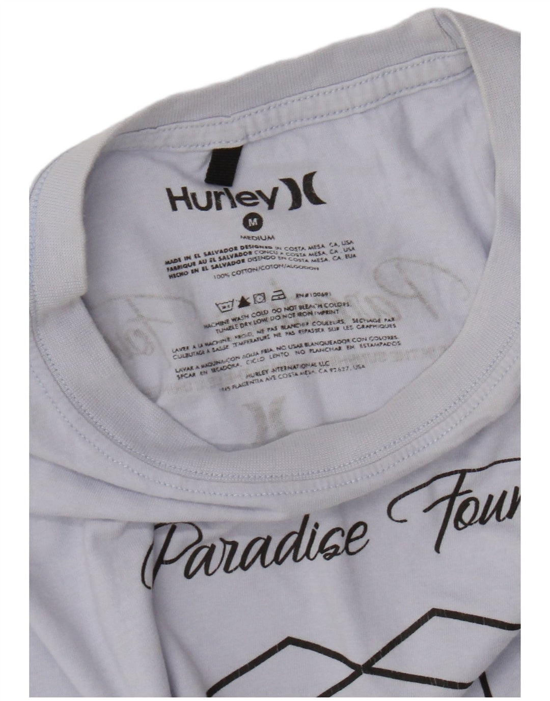 HURLEY Mens Graphic T-Shirt Top Medium Blue Cotton