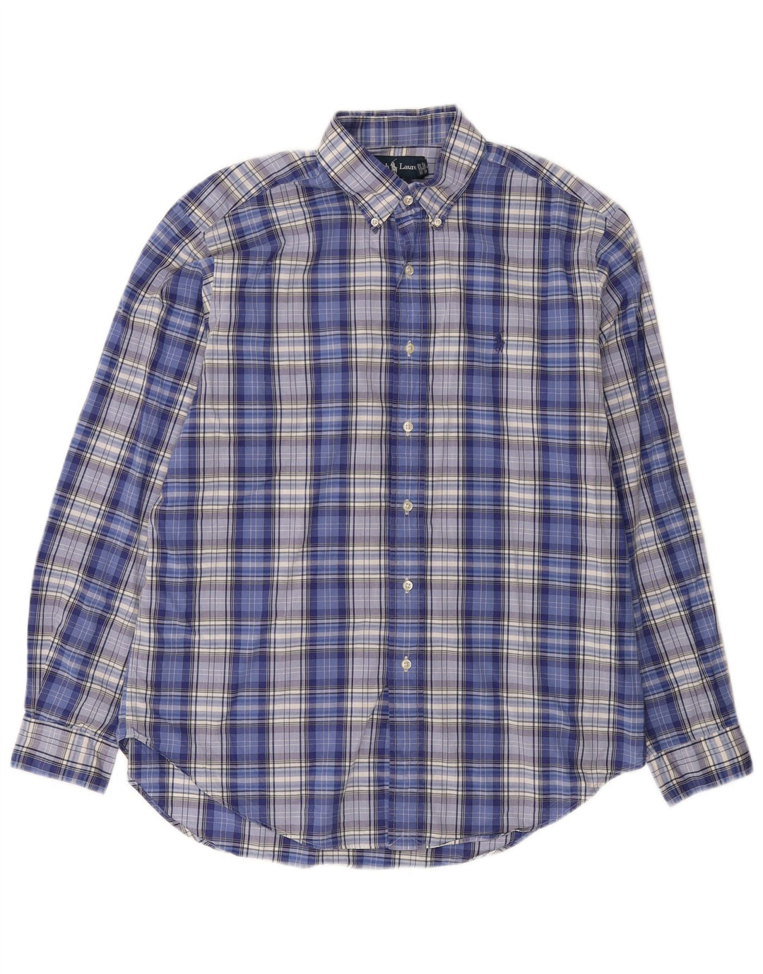 Ralph Lauren Mens Classic Fit Shirt Large Navy Blue Check Cotton