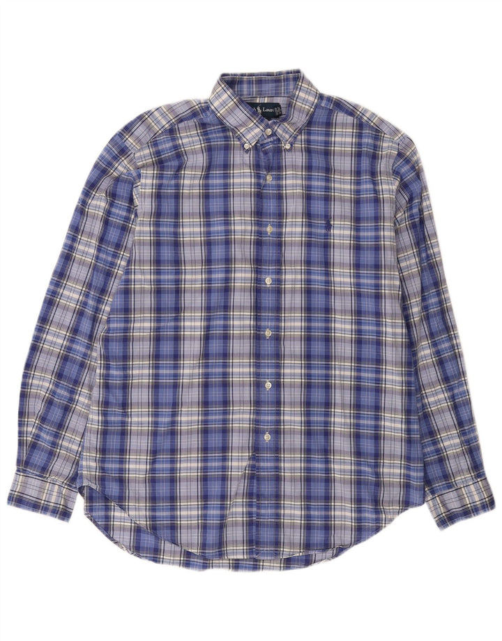 Ralph Lauren Mens Classic Fit Shirt Large Navy Blue Check Cotton