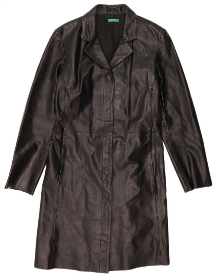 BENETTON Womens Leather Coat IT 46 Large Black Leather