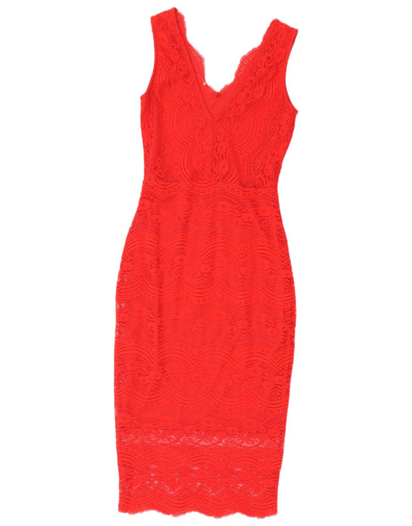 Oasis Womens Sleeveless Lace Bodycon Dress UK 4 XS Red Polyamide