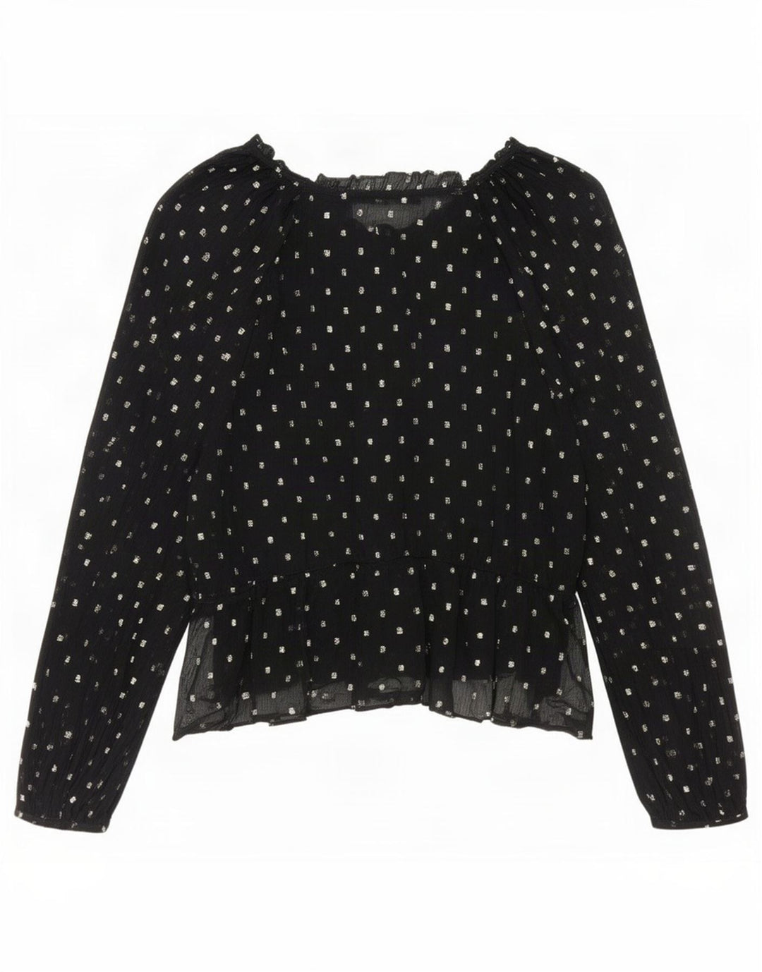 Zara Womens Long Sleeve Blouse Top UK 14 Medium Black Spotted Polyester