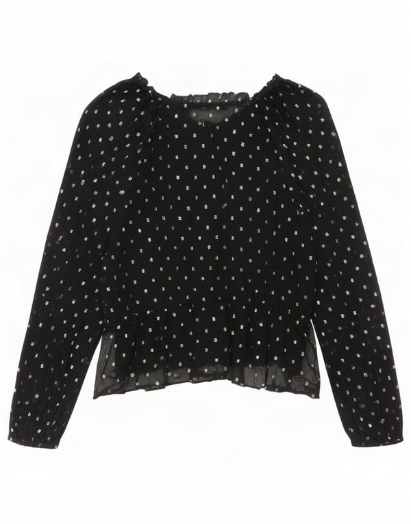Zara Womens Long Sleeve Blouse Top UK 14 Medium Black Spotted Polyester