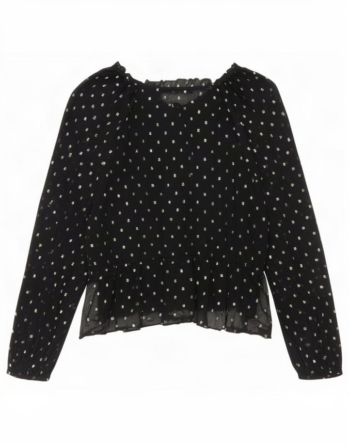 Zara Womens Long Sleeve Blouse Top UK 14 Medium Black Spotted Polyester