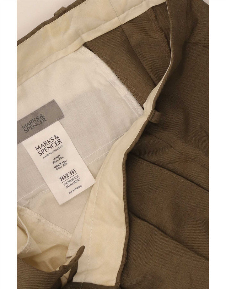 Marks & Spencer Mens Pegged Chino Trousers W32 L33 Khaki Polyester