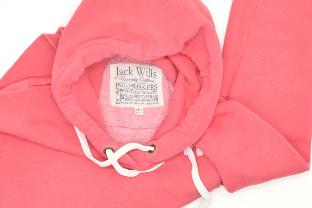 JACK WILLS Womens Graphic Hoodie Jumper UK 12 Medium Pink Cotton | Vintage | Thrift | Second-Hand | Used Clothing | Messina Hembry 