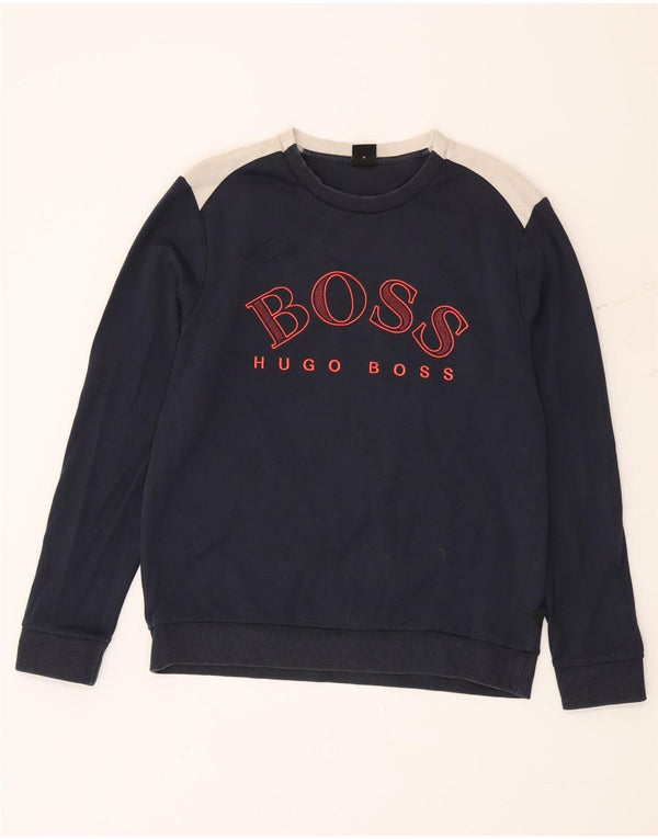 Hugo Boss Womens Graphic Sweatshirt Jumper UK 18 XL Navy Blue Colourblock