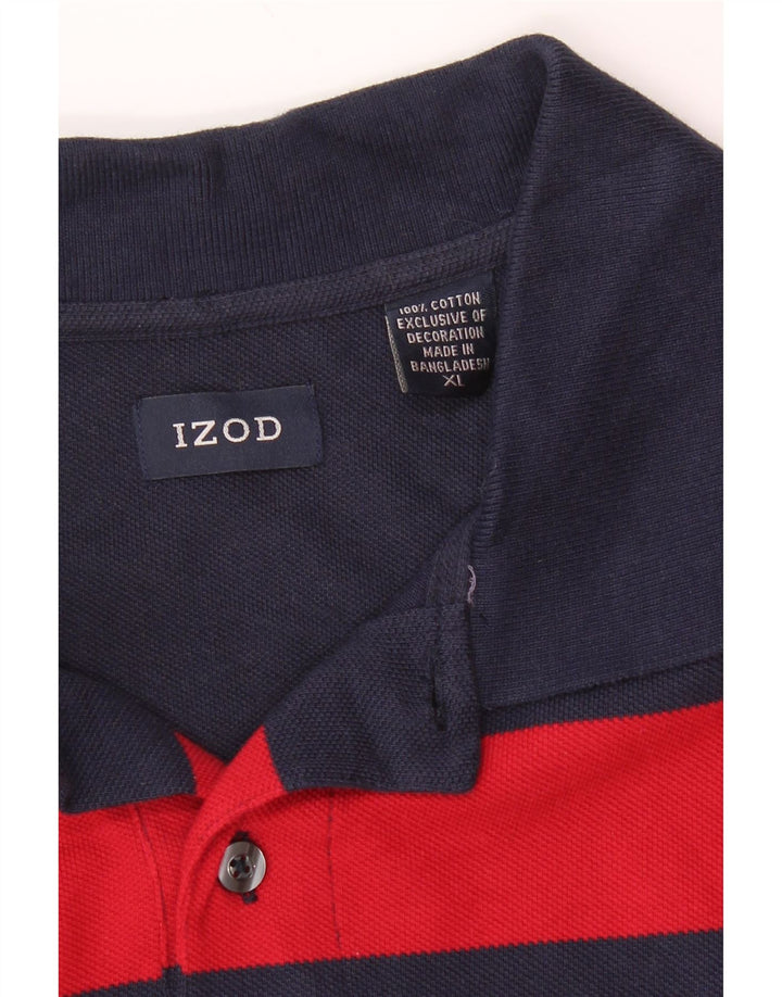 IZOD Mens Rugby Polo Shirt XL Navy Blue Striped Cotton