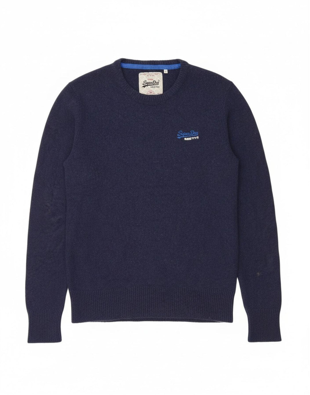 Superdry Mens Crew Neck Jumper Sweater Medium Navy Blue Wool